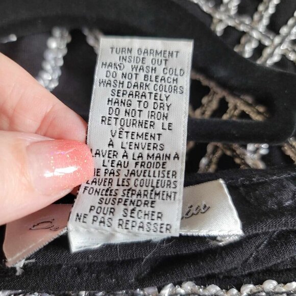 Once 1 Again Dressy beautiful black top with silver swirl trim design - Picture 5 of 5